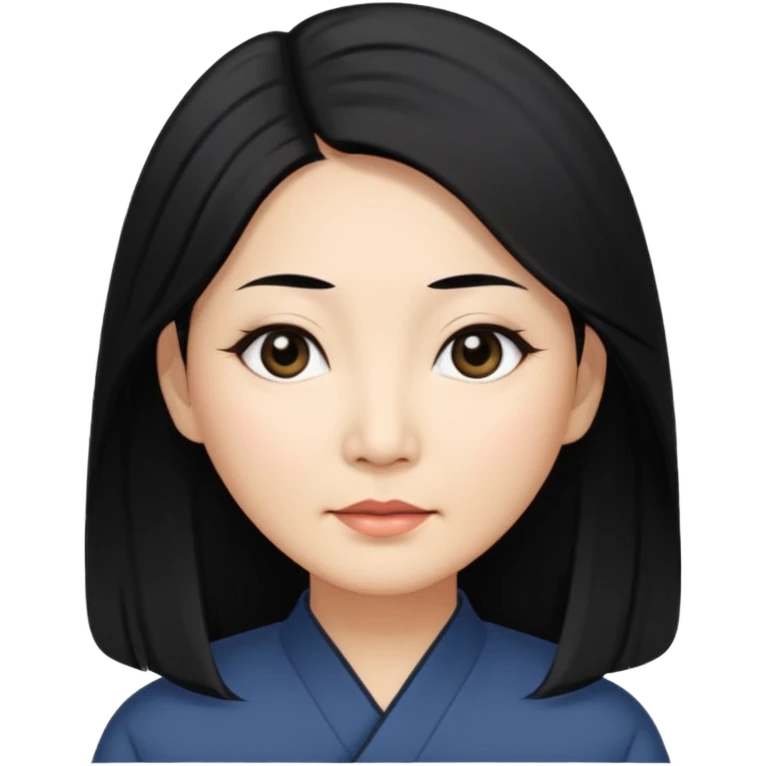 50 yr old asian woman, straight thick long black hair, big black, side part,  emoji