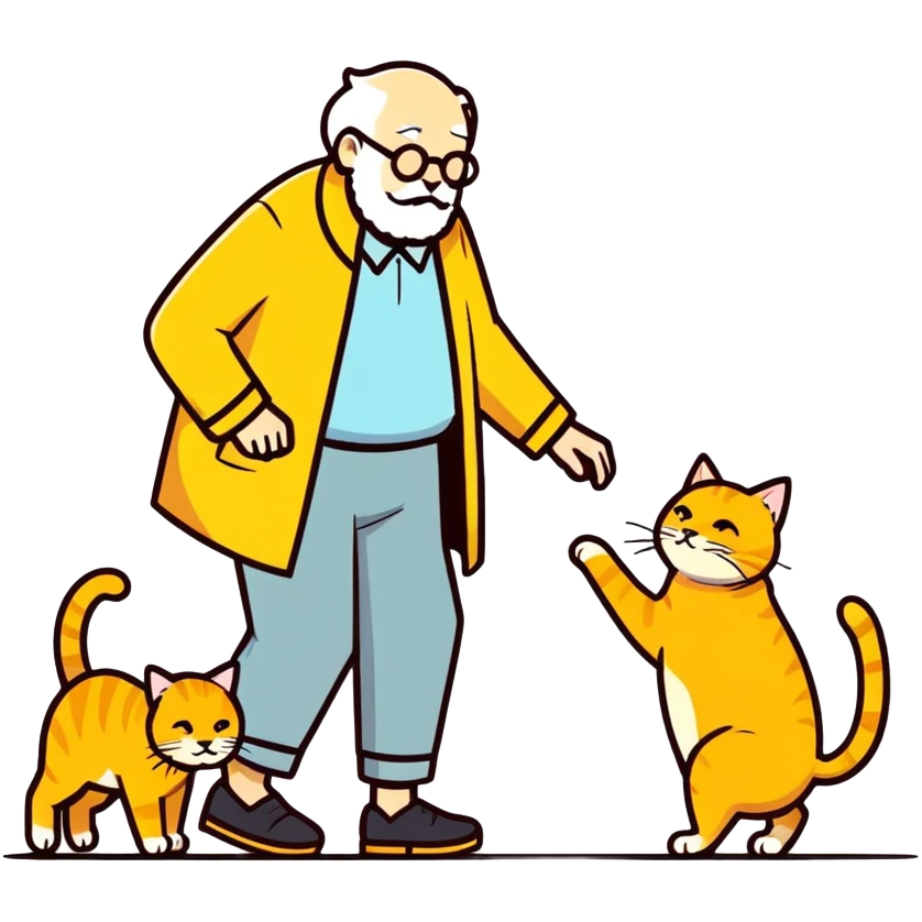 old blind man accidentally ￼stepping on golden cat emoji