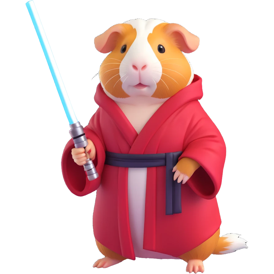 guinea pig Jedi with a robe and glowing lightsaber, standing in a heroic pose emoji