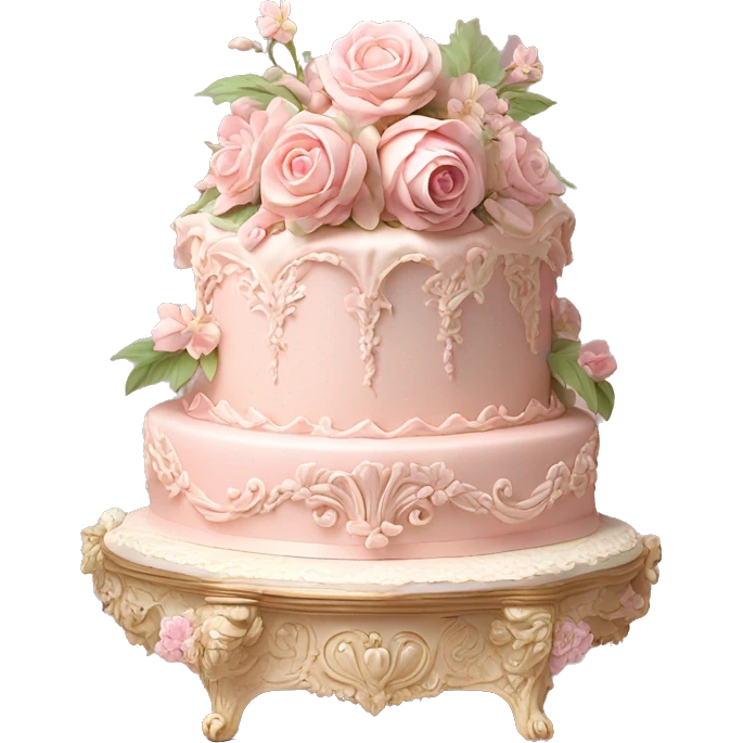 vintage rococo highly detailed pale pink cake with flowers emoji