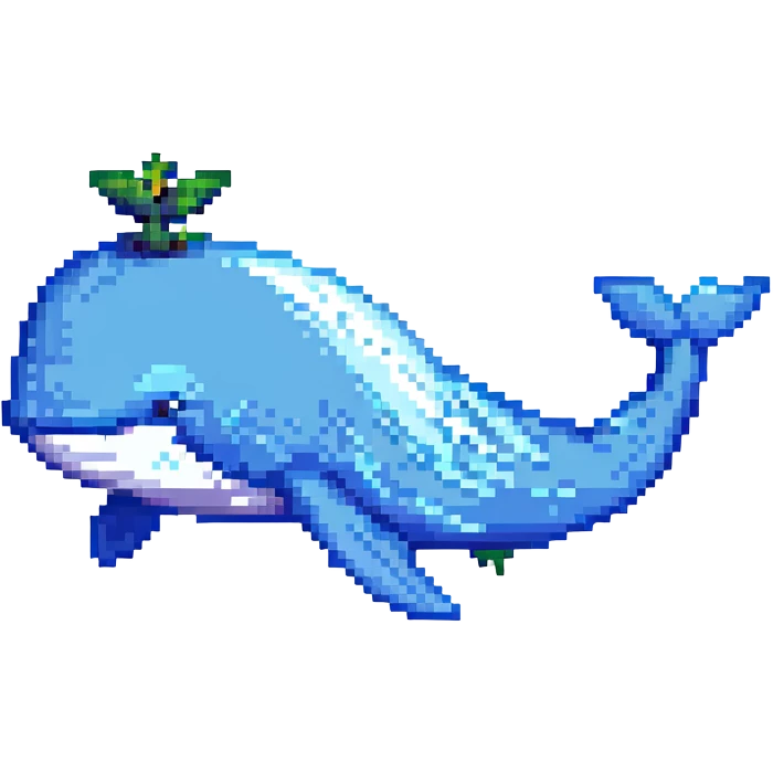 Magic whale, pixel art style, blue and white colors emoji