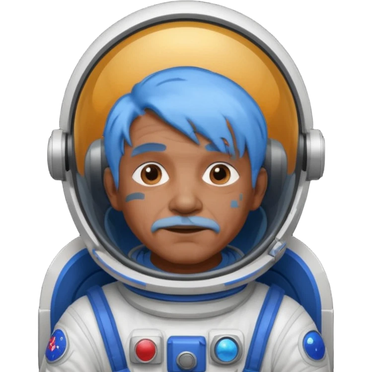old man, brown skin astronaut with blue hair emoji