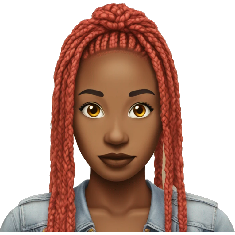 box braids color red, front facing, shoulder lenght emoji
