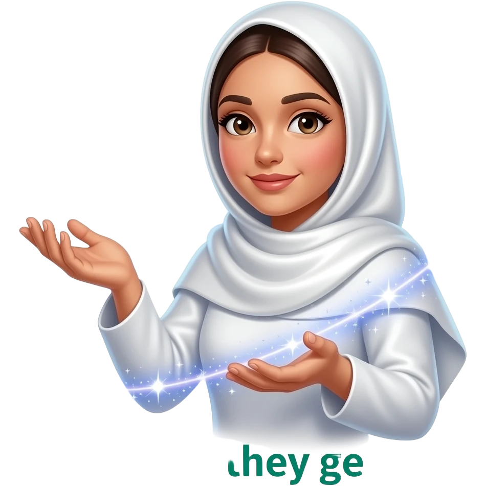 A beautiful woman in a pearl-white satin hijab flying her left around a glowing Patreon logo made of crystalline light. Swirling trails of celestial energy and stardust surround her hands, a emerald text: 'What do they get in?'. Isolated on white, soft pastel colors, 3D icon style, ultra-detailed emoji