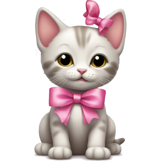 kitten with pink ribbon bow on its ear  emoji