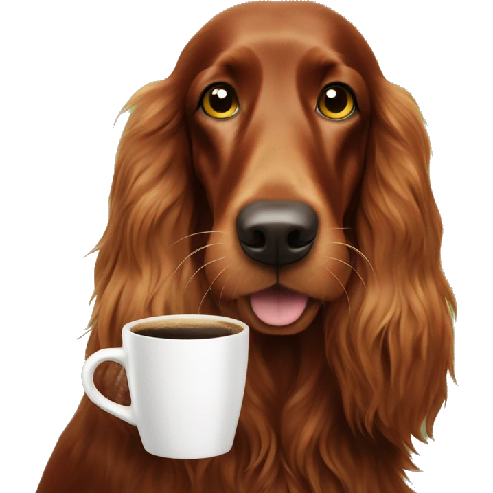 Happy Irish setter with coffee emoji