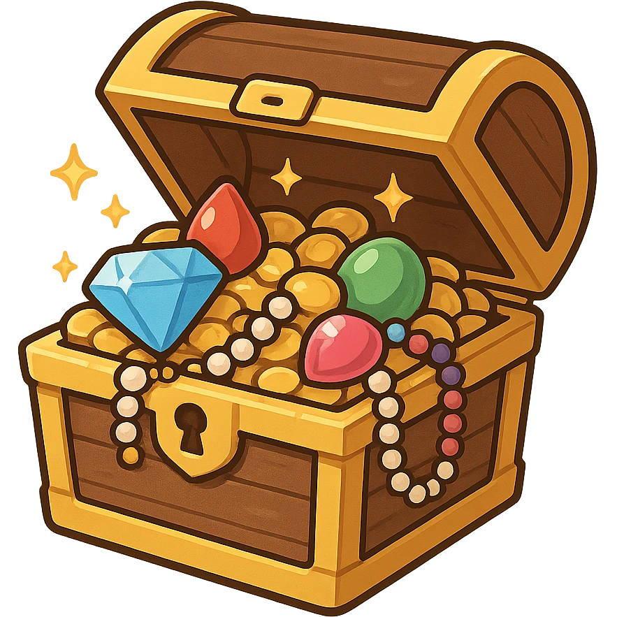 一个打开的宝箱，里面有很多珠宝 emoji
