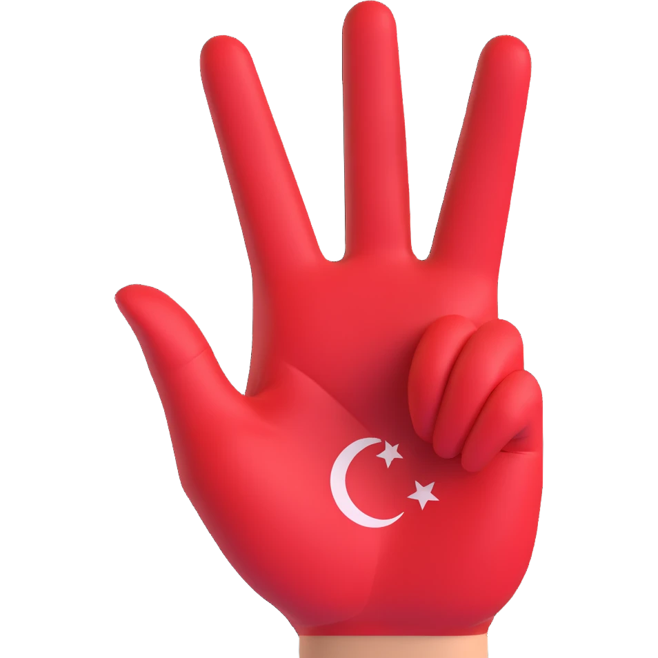 milli hamle emojisi, hand making victory sign, Turkish flag in background, modern emoji style emoji