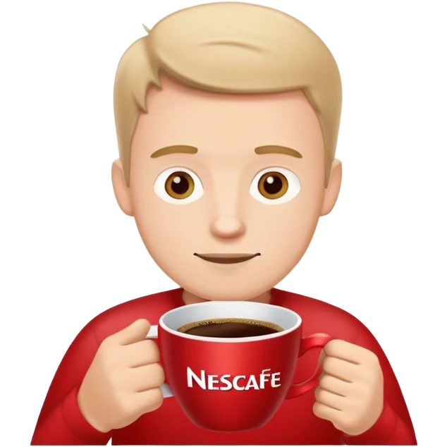 white guy drinking coffee with red cup with text nescafe emoji