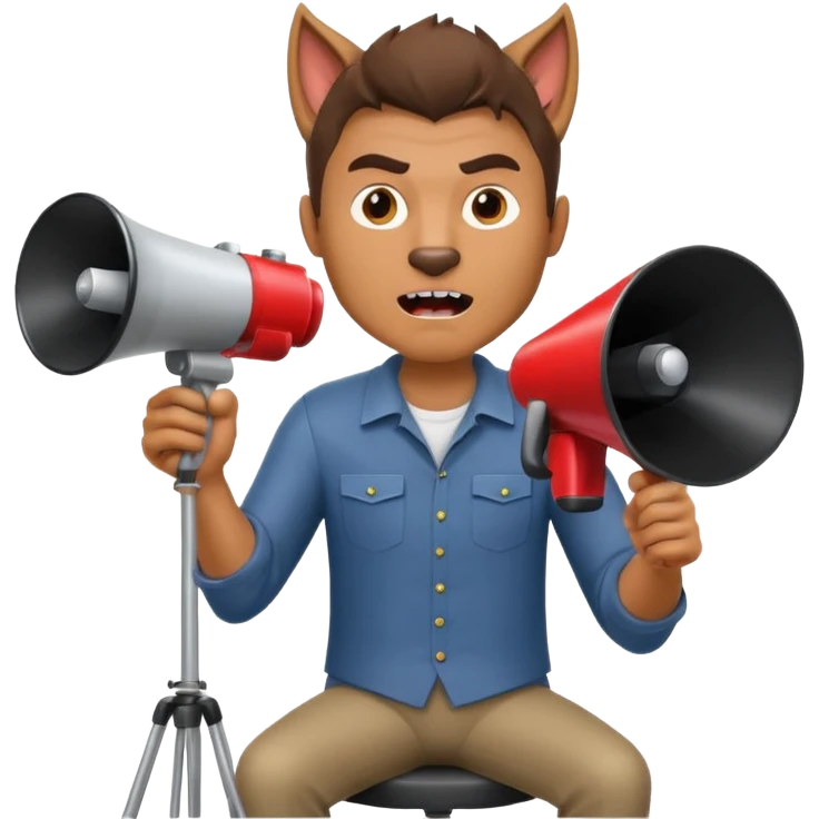 A werewolf film director in a director chair with a megaphone emoji