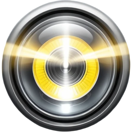 A car headlight, shining brightly with a focused beam of light, cutting through the dark, illuminating the road ahead. The light is intense and clear, often with a white or yellowish glow emoji