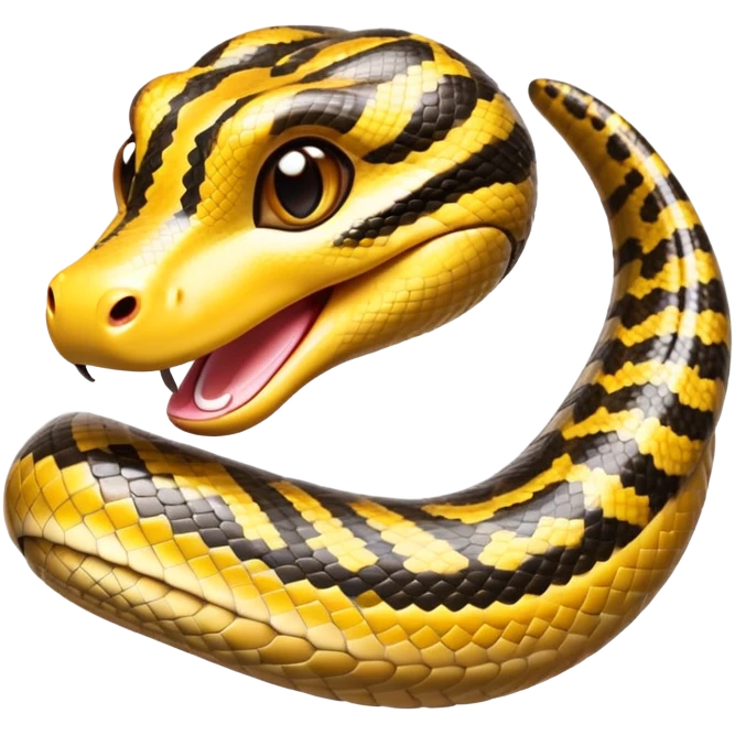 cinematic-cute-anaconda-portrait-emoji,-head-tilted-playfully-and-inquisitively,-with-a-sleek,-shimmering-body-adorned-with-detailed-scale-sriped patterns-and-round,-sparkling-eyes-full-of-wonder,-simplified-yet-irresistibly-adorable-features emoji