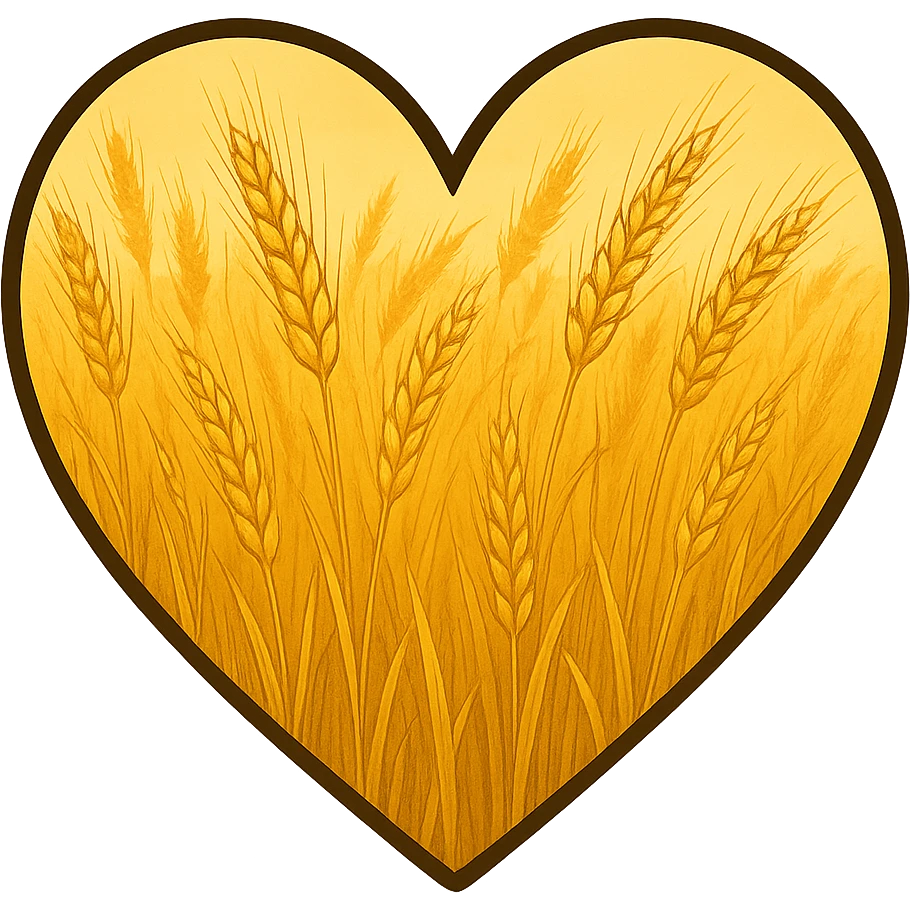 heart with a golden barley field, clean digital illustration emoji