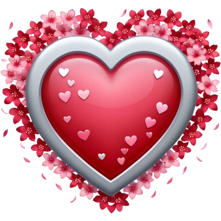 heart surrounded by sakura petals and silver sparkles emoji