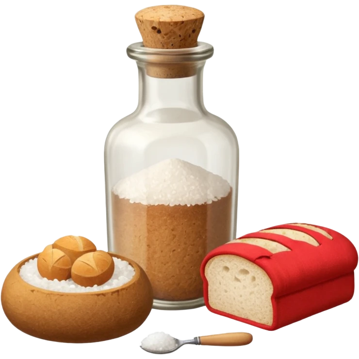  a one victorian bottle of salt and a loaf of bread - crochet needles and a ball of wool emoji