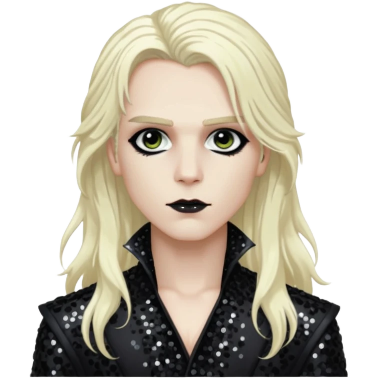 Lestat de Lioncourt with long platinum blonde hair, black sequin outfit emoji