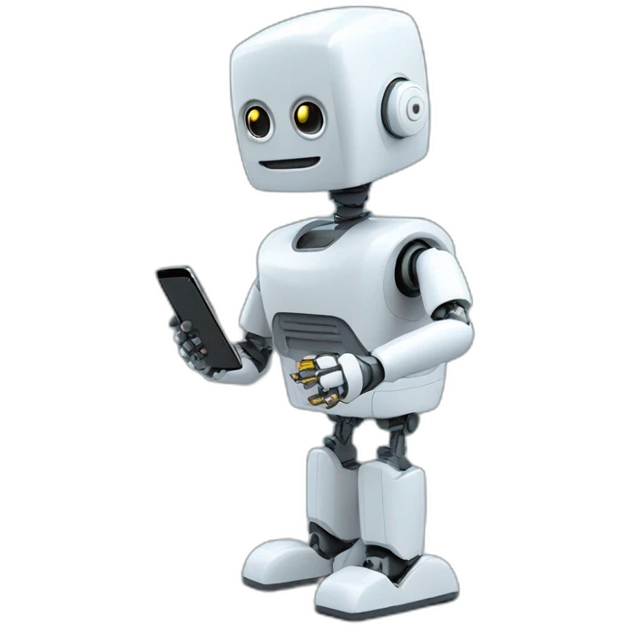 The robot is playing with the phone emoji