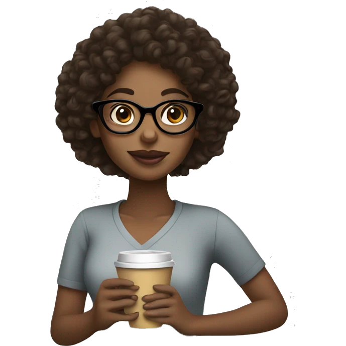 black girl with curly hair and glasses drinking coffee emoji