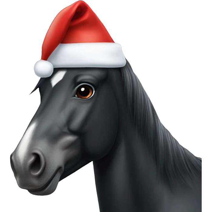 Black horse with white dot marking on forehead  wearing Santa hat  emoji