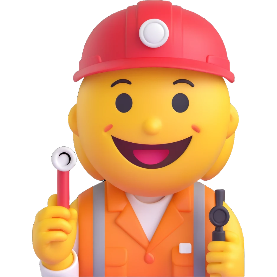 3D smiley emoji, round shape, railway worker hat and whistle, smiling face emoji