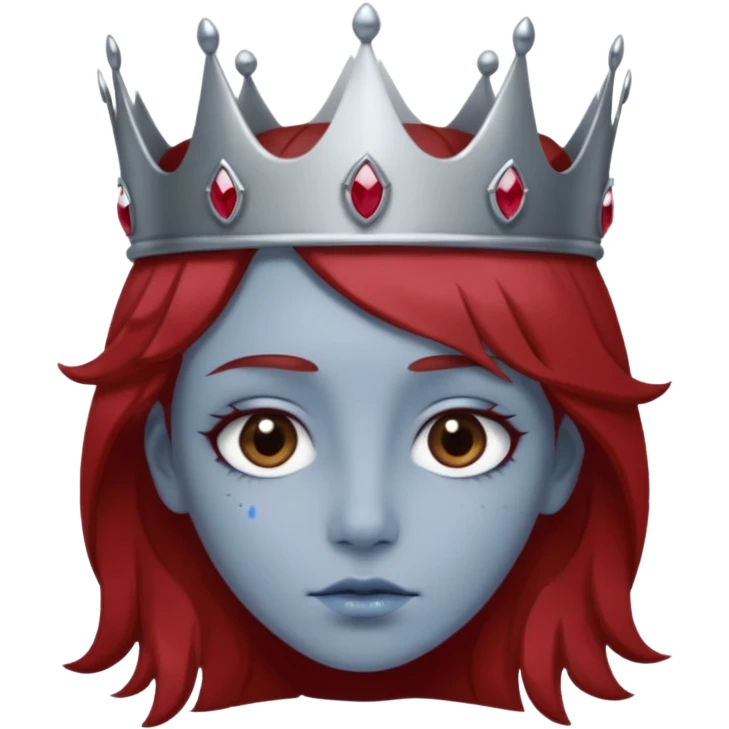 grey head with right eye blue and left eye red. he has messy brown hair and a silver crown with rubies on it emoji