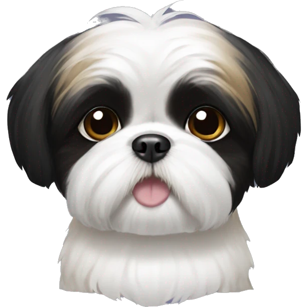 Shih tzu with black panda eyes, a white spot on her head  emoji