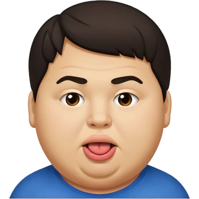 Fat teen from kosovo with flat hair covering his forehead, with his tongue out emoji