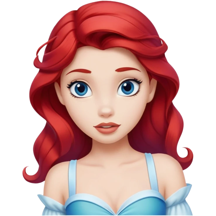 Disney human Ariel in white and blue outfit, exploring with curious expression emoji