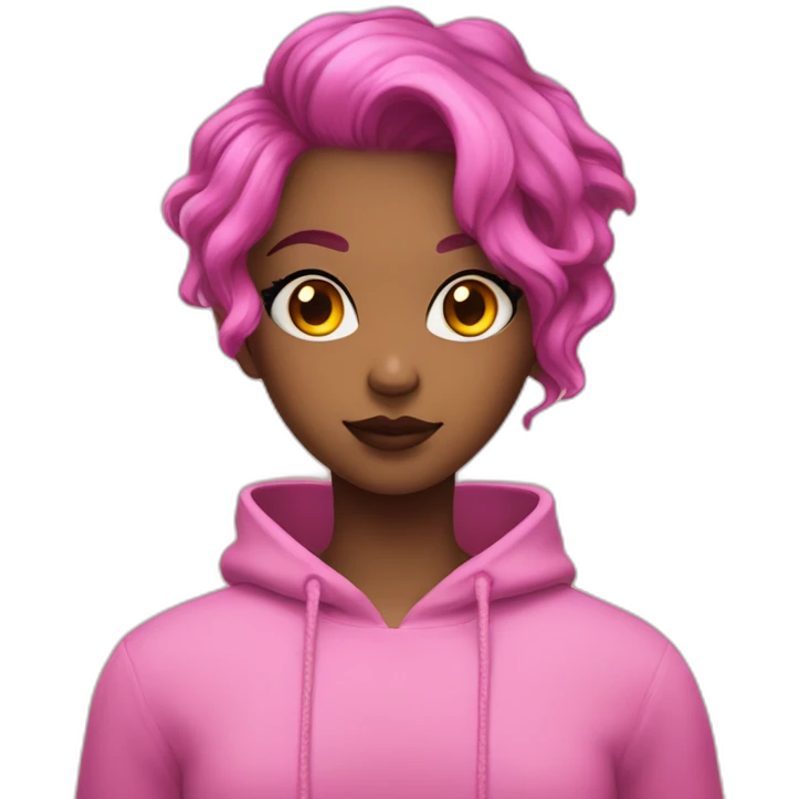 Mina is a teenage girl with bright pink skin, black irises yellow eyes, and short pink hair with yellow antennae. emoji
