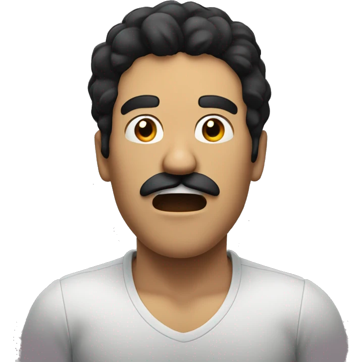Man with black hair and mustache looking overwhelmed with mouth open emoji