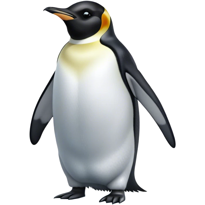 Cinematic Noble Emperor Penguin Portrait Emoji, Poised and regal, standing proudly on icy terrain with crisp black and white plumage and determined, deep-set eyes, Simplified yet sharp and sophisticated features, highly detailed, glowing with a soft, dignified polar glow, high shine, intelligent and stalwart, stylized with an air of imperial command, focused and resolute, soft glowing outline, capturing the essence of a watchful and confident arctic guardian that feels as though it could waddle out of the screen with effortless authority! emoji