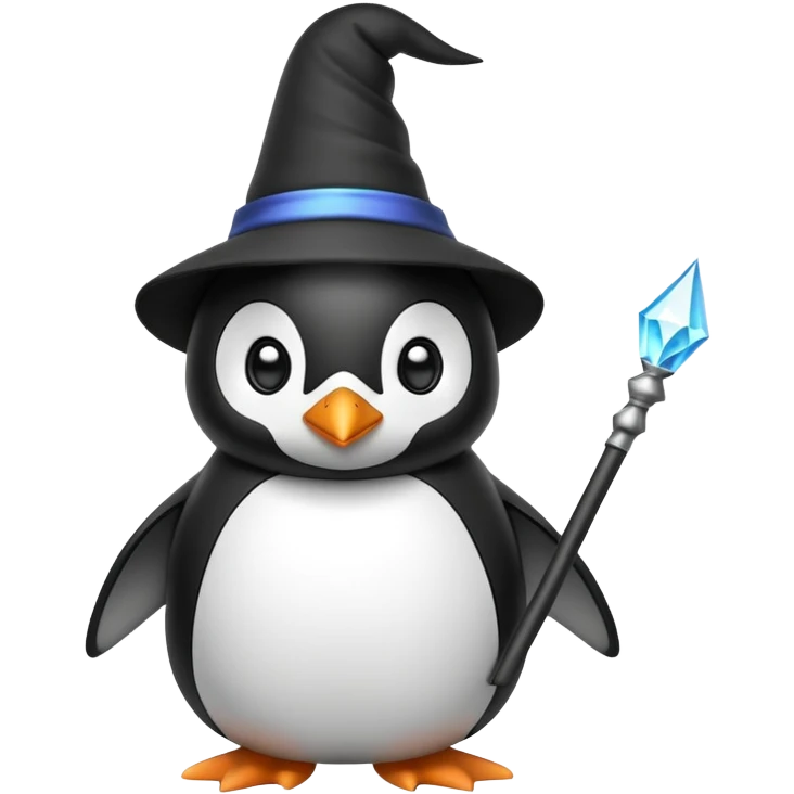 penguin wizard with magic wand and pointy hat emoji