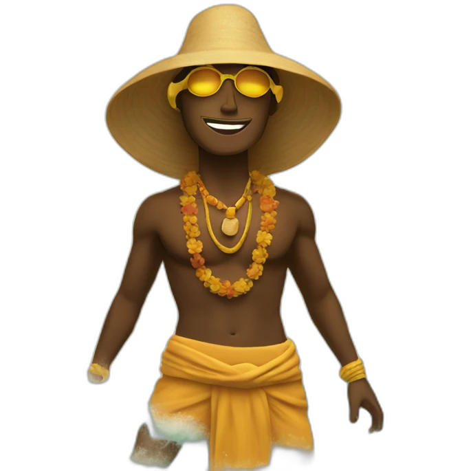 Yogui in the beach with sun chackra emoji