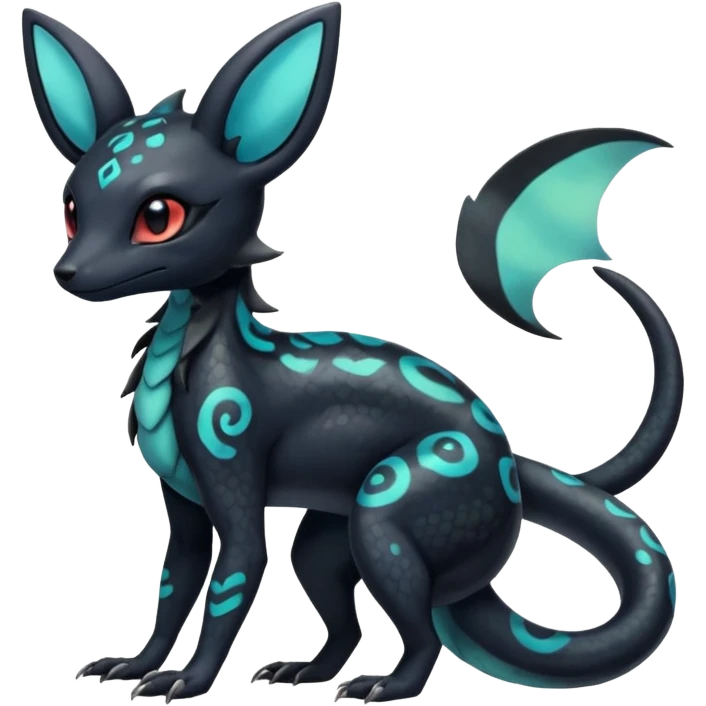 Shiny beautiful gorgeous ethereal Scaley Exotic Salandit-Umbreon-Fakémon-hybrid-creature (full body) with pretty markings emoji