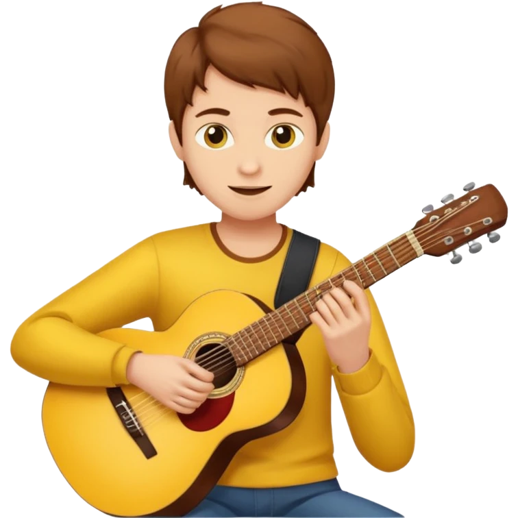 yellow Guy with brown hair playing a guitar emoji