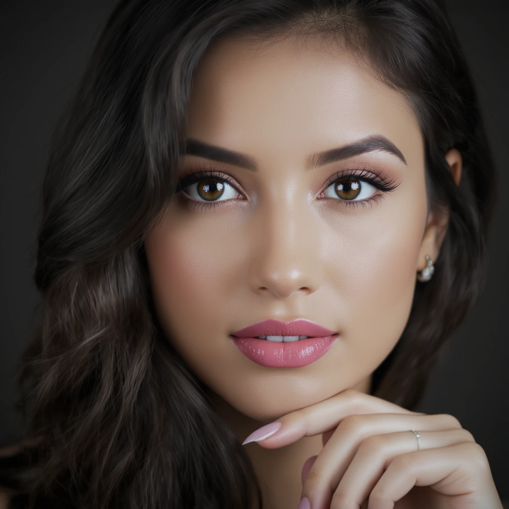 joven morena de cabello negro, realistic style portrait emoji