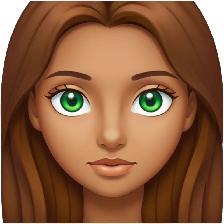 girl with long brown hair and, green eyes emoji