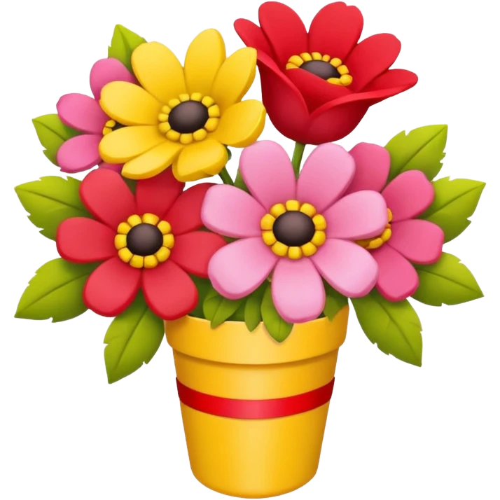 Two flowers one pink and one red in yellow bouquet with red band  emoji
