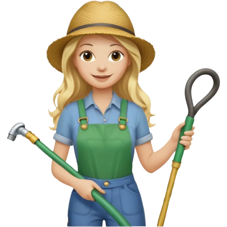 blonde lon hair female gardener hose emoji