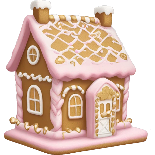 light pink and gold and white gingerbread house emoji