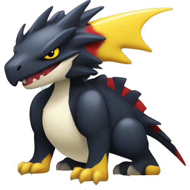 Black Cool Edgy Nargacuga-Garchomp-Absol Fakémon  with White and Red and yellow Edgy markings emoji