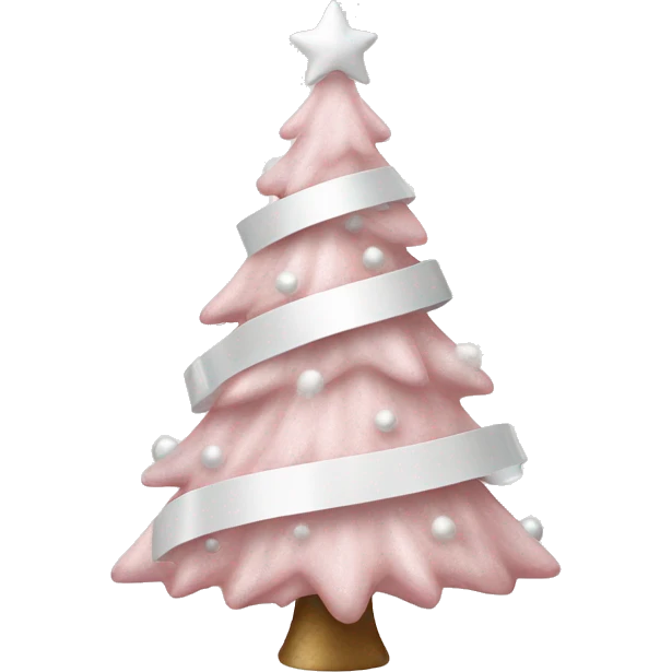 Pastel Pink Christmas tree  white ornaments, and white ribbon emoji