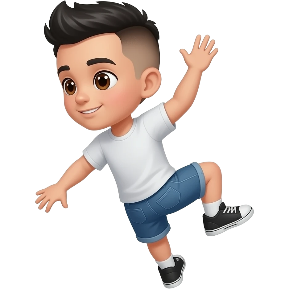 Hazme un chico con pelo rapado, en cresta y negro, ojos marrones. que este escalando de espaldas, pero solo se vea el chico emoji