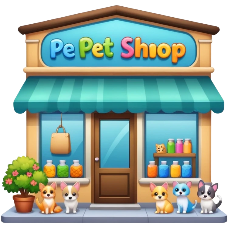 pet shop storefront with pet supplies emoji