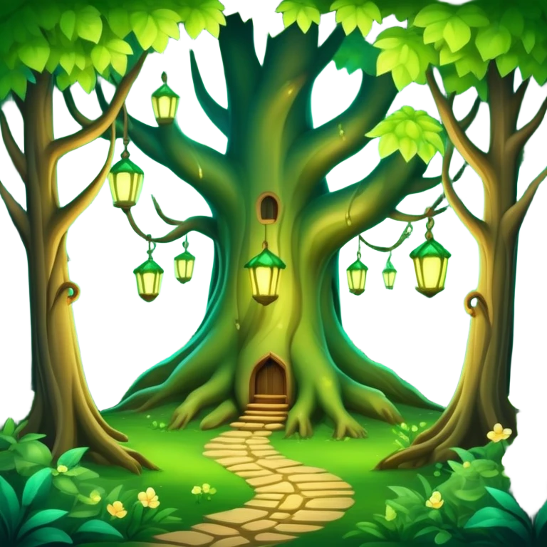 enchanted forest scene with lush green trees and magical glowing accents emoji