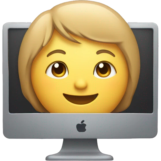 A person is sitting in front of the computer, and a cute smiling face appears on the computer screen emoji