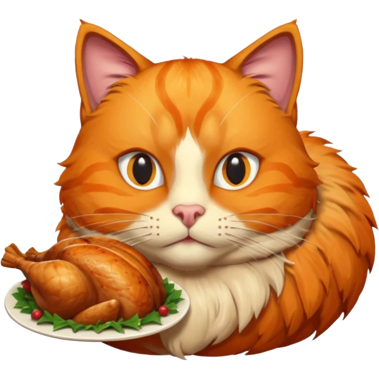 Orange cat head with a roast turkey for a body emoji