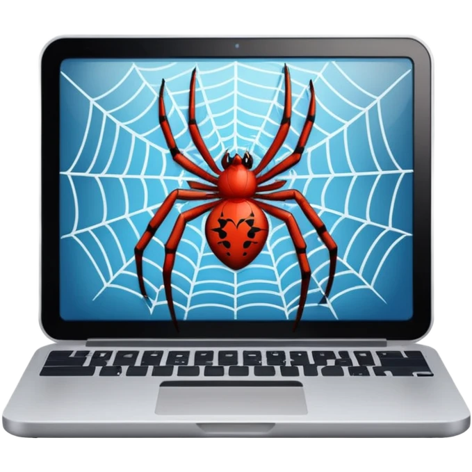 a computer with a spider or web, web scraping, simple and clear emoji
