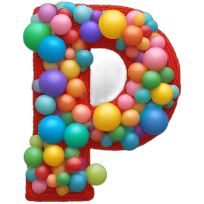 the letter U made of balloons, colored yarn balls emoji