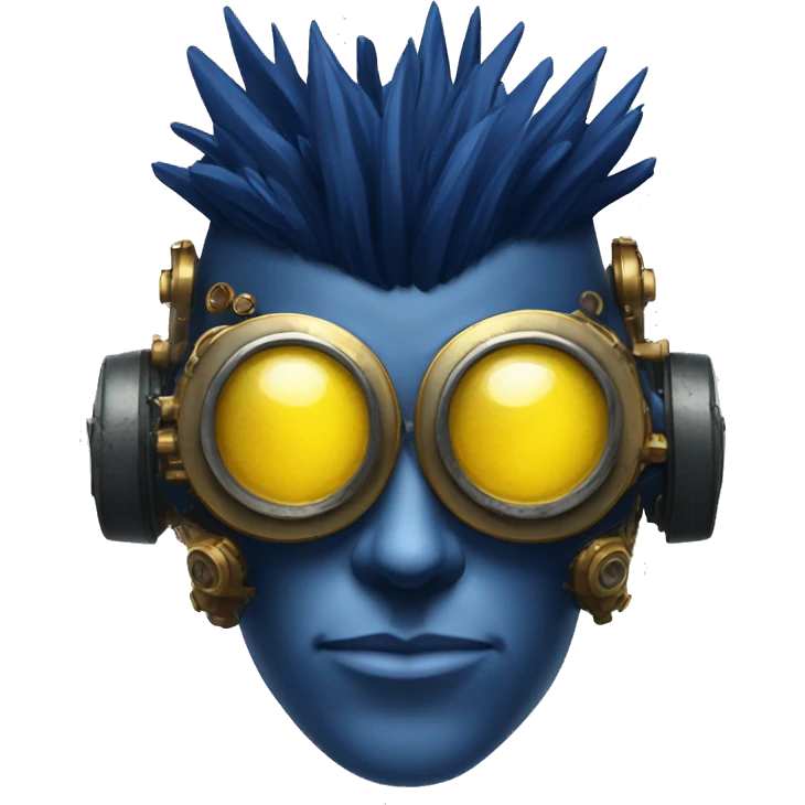 Navy blue Mohawk cyborg head with yellow steampunk goggles emoji